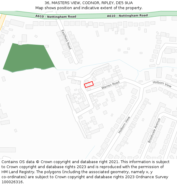 36, MASTERS VIEW, CODNOR, RIPLEY, DE5 9UA: Location map and indicative extent of plot