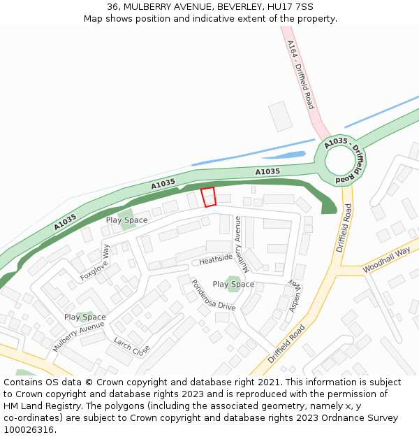 36, MULBERRY AVENUE, BEVERLEY, HU17 7SS: Location map and indicative extent of plot