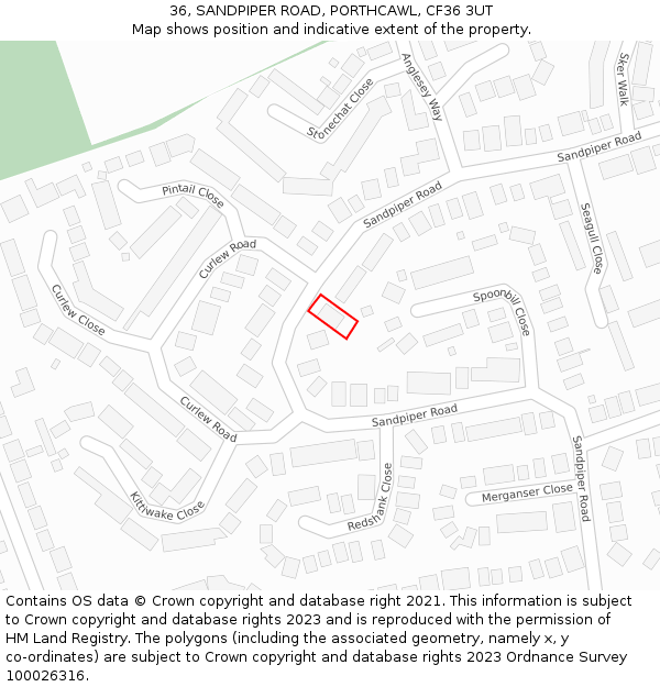 36, SANDPIPER ROAD, PORTHCAWL, CF36 3UT: Location map and indicative extent of plot