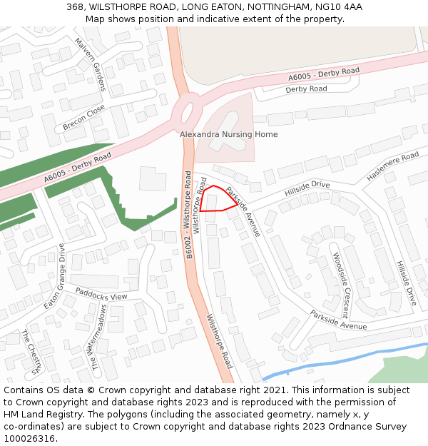 368, WILSTHORPE ROAD, LONG EATON, NOTTINGHAM, NG10 4AA: Location map and indicative extent of plot