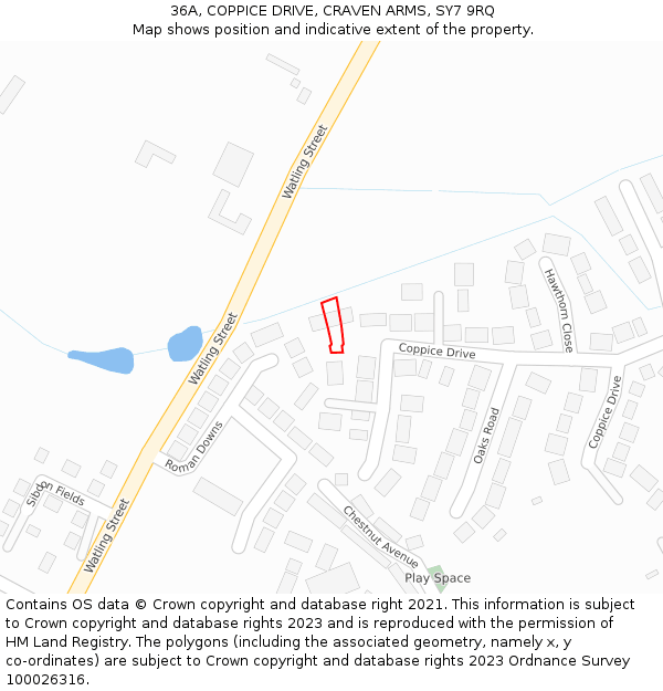 36A, COPPICE DRIVE, CRAVEN ARMS, SY7 9RQ: Location map and indicative extent of plot