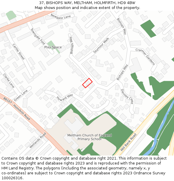 37, BISHOPS WAY, MELTHAM, HOLMFIRTH, HD9 4BW: Location map and indicative extent of plot