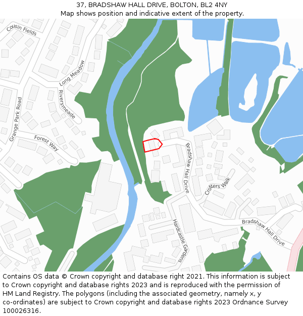 37, BRADSHAW HALL DRIVE, BOLTON, BL2 4NY: Location map and indicative extent of plot