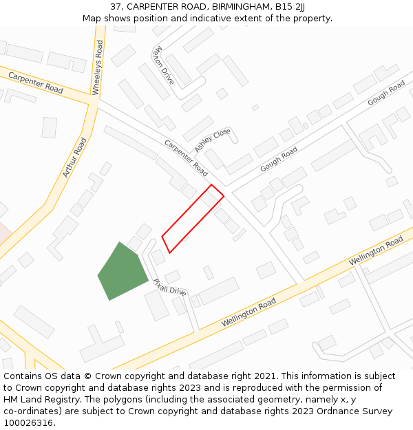 37, CARPENTER ROAD, BIRMINGHAM, B15 2JJ: Location map and indicative extent of plot