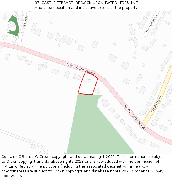 37, CASTLE TERRACE, BERWICK-UPON-TWEED, TD15 1NZ: Location map and indicative extent of plot