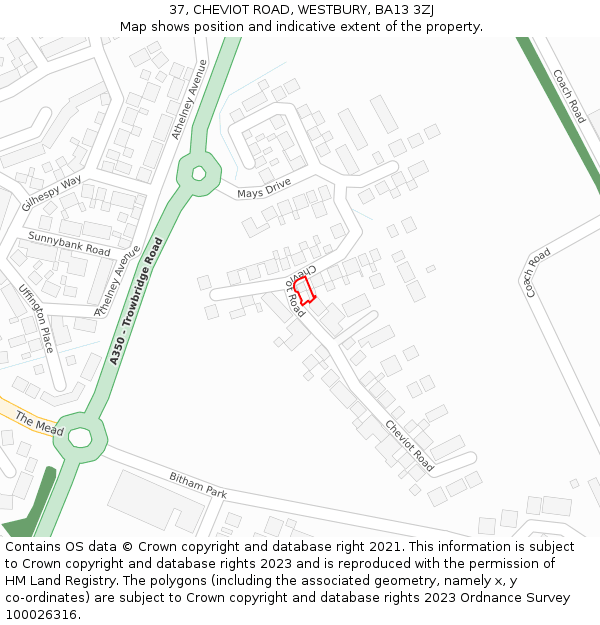 37, CHEVIOT ROAD, WESTBURY, BA13 3ZJ: Location map and indicative extent of plot