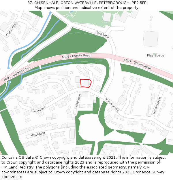 37, CHISENHALE, ORTON WATERVILLE, PETERBOROUGH, PE2 5FP: Location map and indicative extent of plot