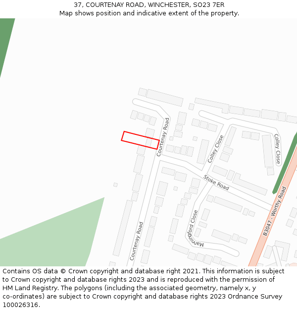 37, COURTENAY ROAD, WINCHESTER, SO23 7ER: Location map and indicative extent of plot