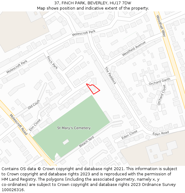 37, FINCH PARK, BEVERLEY, HU17 7DW: Location map and indicative extent of plot