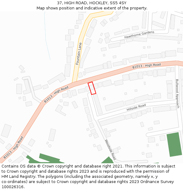 37, HIGH ROAD, HOCKLEY, SS5 4SY: Location map and indicative extent of plot