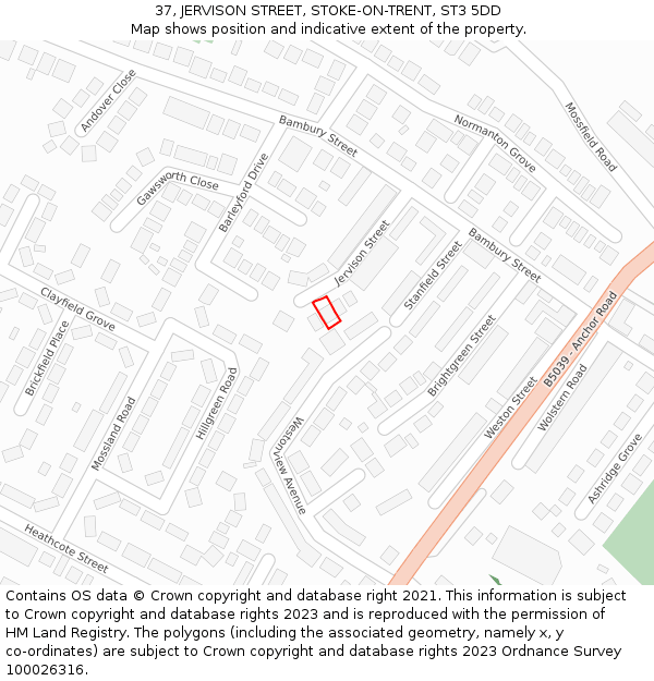 37, JERVISON STREET, STOKE-ON-TRENT, ST3 5DD: Location map and indicative extent of plot