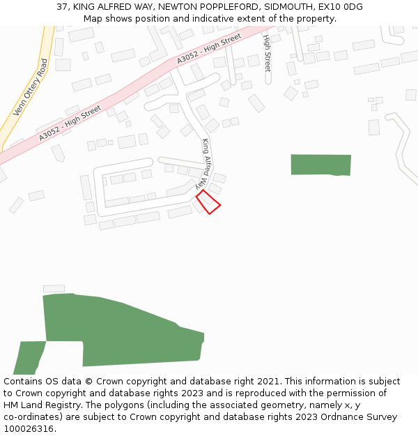 37, KING ALFRED WAY, NEWTON POPPLEFORD, SIDMOUTH, EX10 0DG: Location map and indicative extent of plot