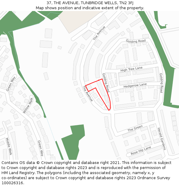 37, THE AVENUE, TUNBRIDGE WELLS, TN2 3FJ: Location map and indicative extent of plot