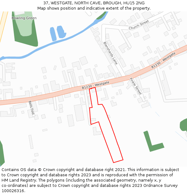 37, WESTGATE, NORTH CAVE, BROUGH, HU15 2NG: Location map and indicative extent of plot