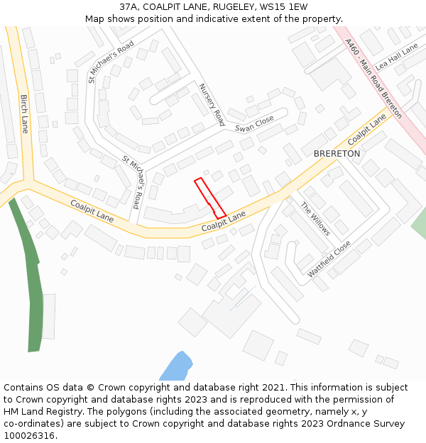 37A, COALPIT LANE, RUGELEY, WS15 1EW: Location map and indicative extent of plot