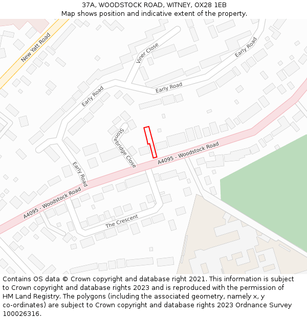 37A, WOODSTOCK ROAD, WITNEY, OX28 1EB: Location map and indicative extent of plot