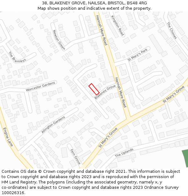 38, BLAKENEY GROVE, NAILSEA, BRISTOL, BS48 4RG: Location map and indicative extent of plot