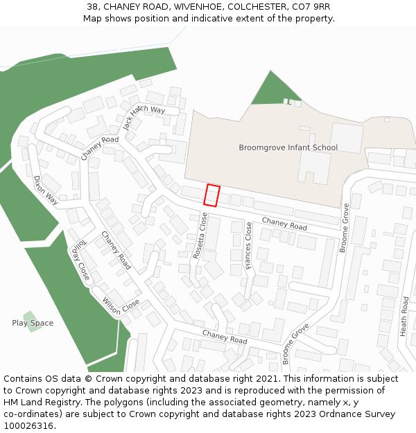 38, CHANEY ROAD, WIVENHOE, COLCHESTER, CO7 9RR: Location map and indicative extent of plot