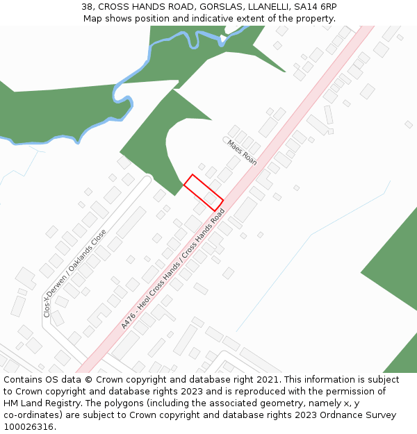 38, CROSS HANDS ROAD, GORSLAS, LLANELLI, SA14 6RP: Location map and indicative extent of plot