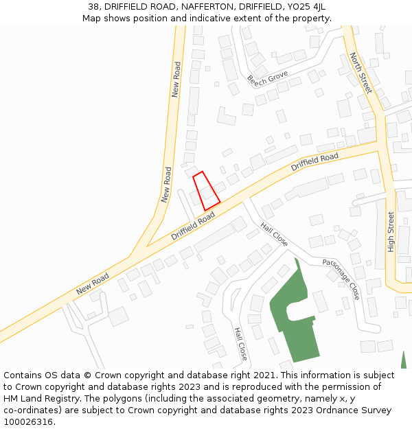 38, DRIFFIELD ROAD, NAFFERTON, DRIFFIELD, YO25 4JL: Location map and indicative extent of plot