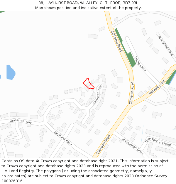 38, HAYHURST ROAD, WHALLEY, CLITHEROE, BB7 9RL: Location map and indicative extent of plot