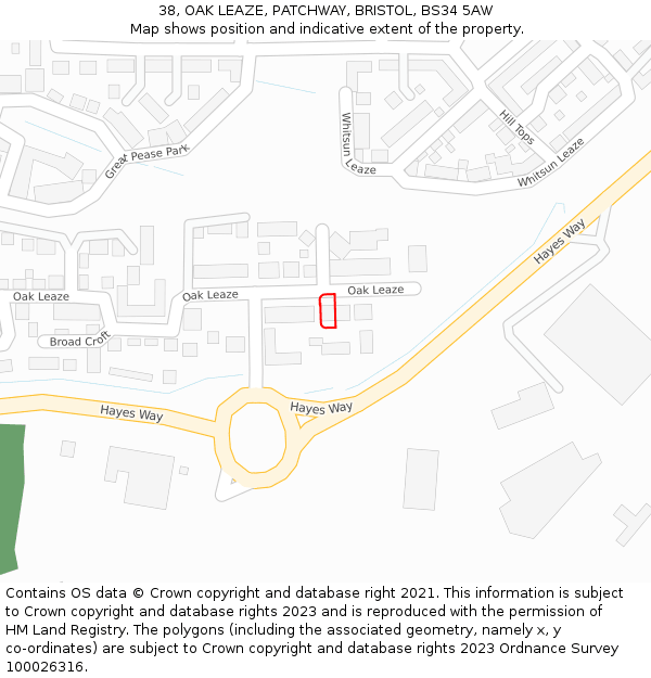 38, OAK LEAZE, PATCHWAY, BRISTOL, BS34 5AW: Location map and indicative extent of plot