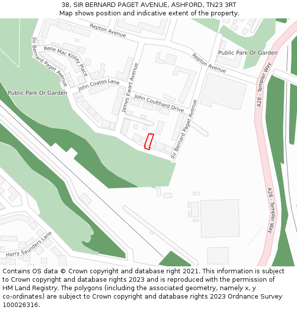 38, SIR BERNARD PAGET AVENUE, ASHFORD, TN23 3RT: Location map and indicative extent of plot