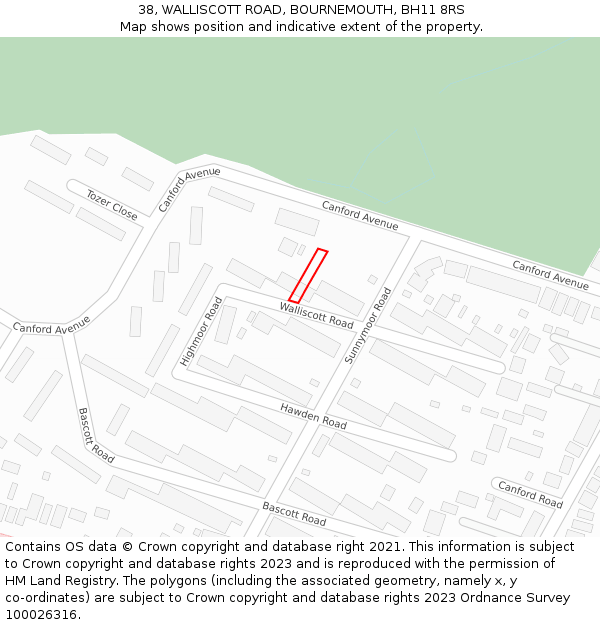 38, WALLISCOTT ROAD, BOURNEMOUTH, BH11 8RS: Location map and indicative extent of plot