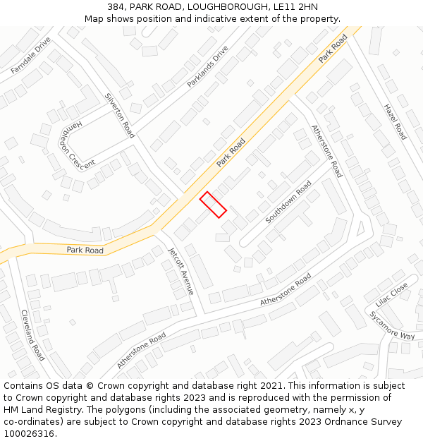 384, PARK ROAD, LOUGHBOROUGH, LE11 2HN: Location map and indicative extent of plot