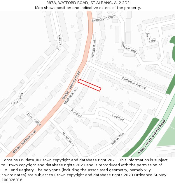 387A, WATFORD ROAD, ST ALBANS, AL2 3DF: Location map and indicative extent of plot