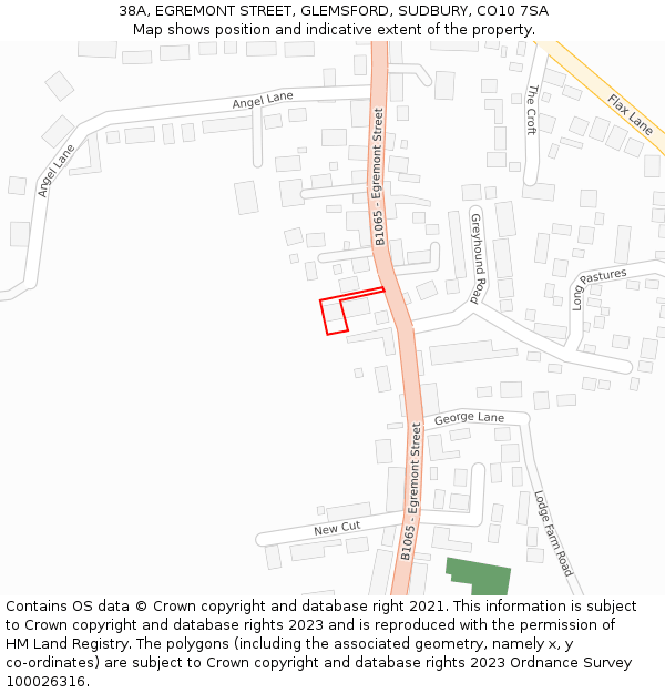 38A, EGREMONT STREET, GLEMSFORD, SUDBURY, CO10 7SA: Location map and indicative extent of plot