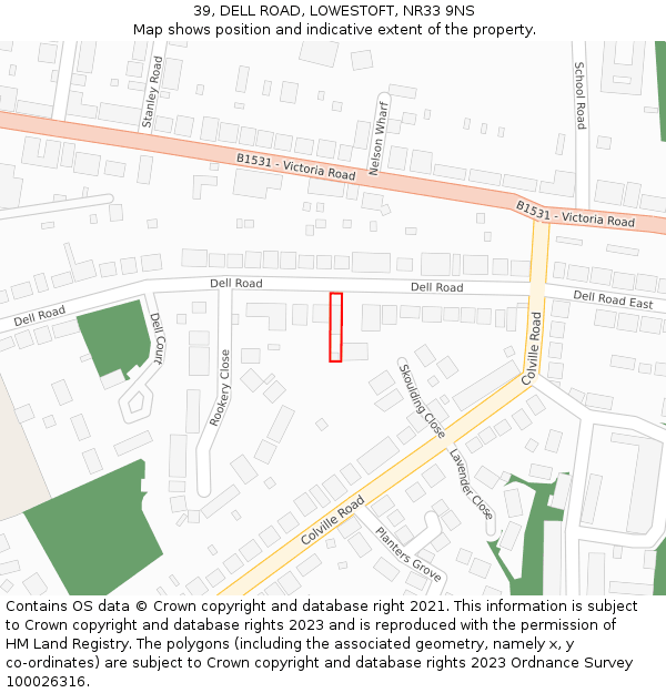 39, DELL ROAD, LOWESTOFT, NR33 9NS: Location map and indicative extent of plot