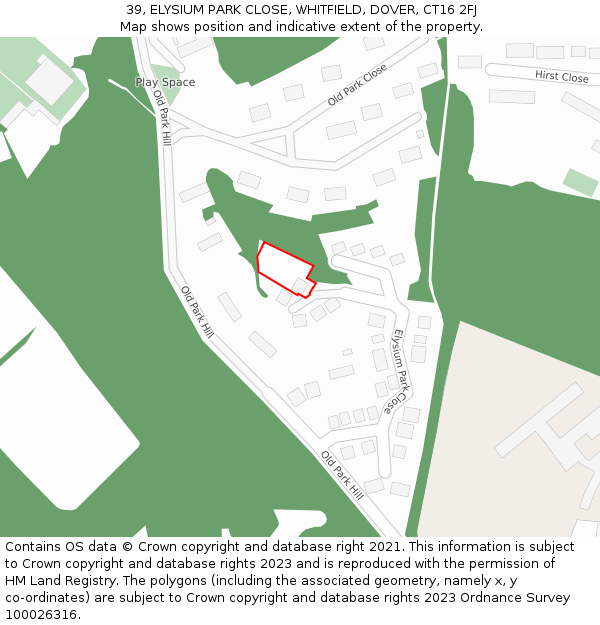 39, ELYSIUM PARK CLOSE, WHITFIELD, DOVER, CT16 2FJ: Location map and indicative extent of plot