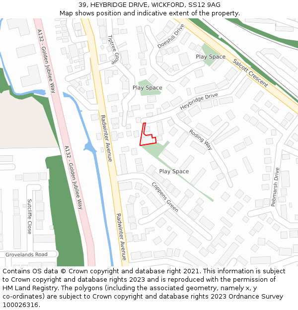 39, HEYBRIDGE DRIVE, WICKFORD, SS12 9AG: Location map and indicative extent of plot