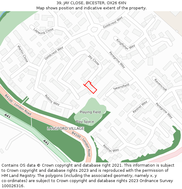 39, JAY CLOSE, BICESTER, OX26 6XN: Location map and indicative extent of plot