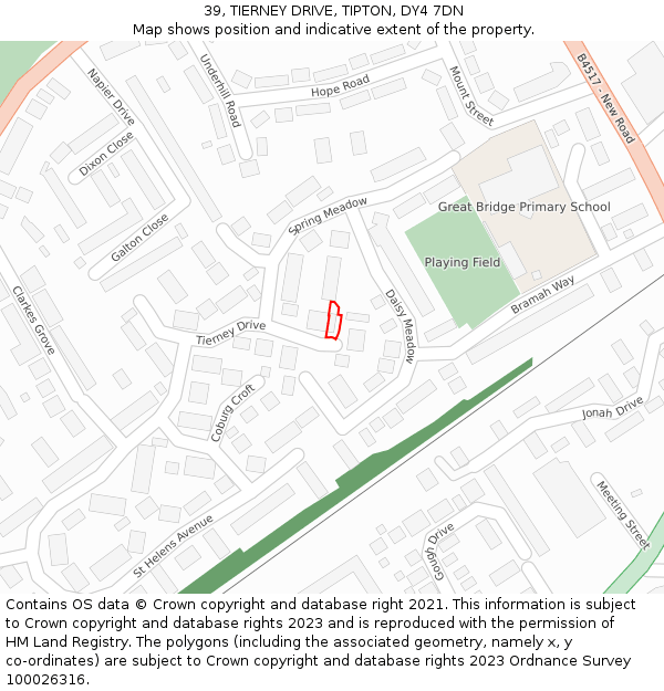 39, TIERNEY DRIVE, TIPTON, DY4 7DN: Location map and indicative extent of plot