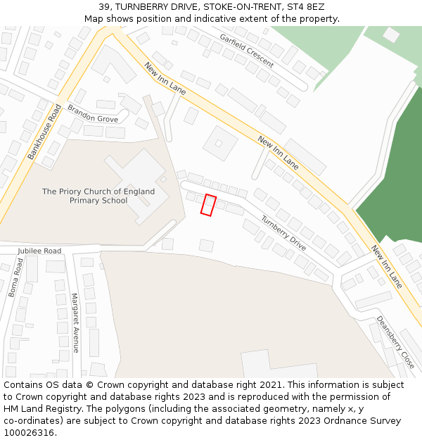 39, TURNBERRY DRIVE, STOKE-ON-TRENT, ST4 8EZ: Location map and indicative extent of plot