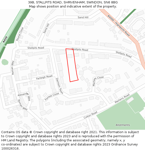 39B, STALLPITS ROAD, SHRIVENHAM, SWINDON, SN6 8BG: Location map and indicative extent of plot