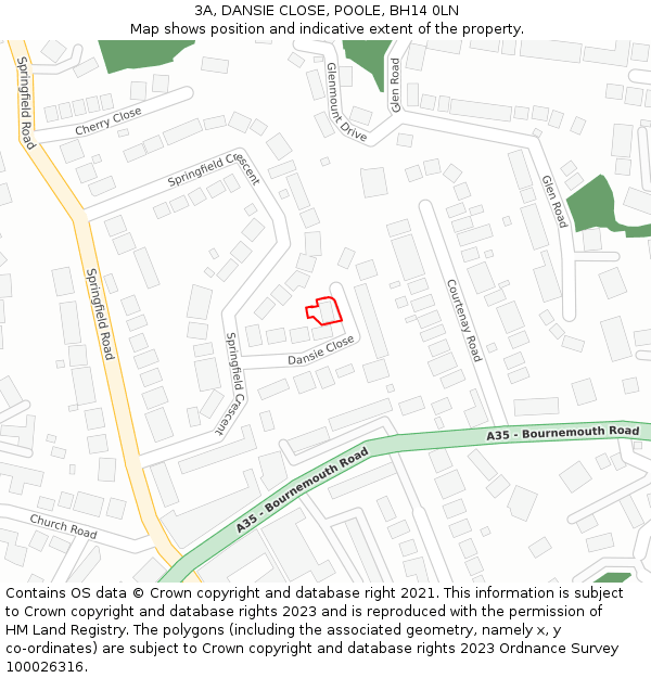 3A, DANSIE CLOSE, POOLE, BH14 0LN: Location map and indicative extent of plot