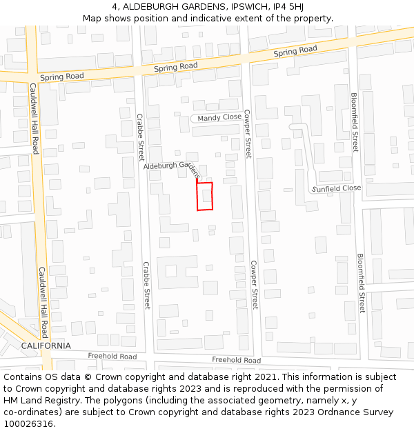 4, ALDEBURGH GARDENS, IPSWICH, IP4 5HJ: Location map and indicative extent of plot