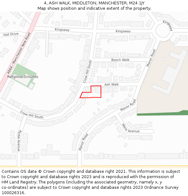 4, ASH WALK, MIDDLETON, MANCHESTER, M24 1JY: Location map and indicative extent of plot