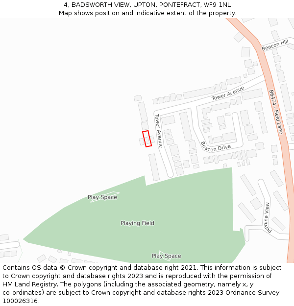 4, BADSWORTH VIEW, UPTON, PONTEFRACT, WF9 1NL: Location map and indicative extent of plot