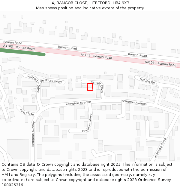 4, BANGOR CLOSE, HEREFORD, HR4 9XB: Location map and indicative extent of plot