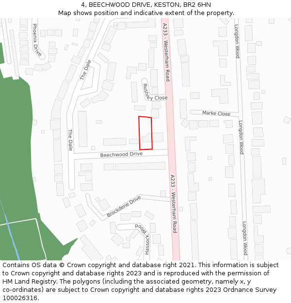 4, BEECHWOOD DRIVE, KESTON, BR2 6HN: Location map and indicative extent of plot