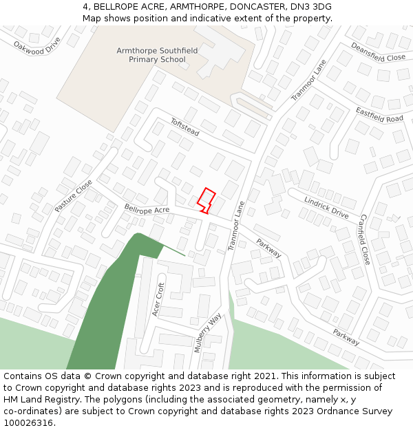 4, BELLROPE ACRE, ARMTHORPE, DONCASTER, DN3 3DG: Location map and indicative extent of plot