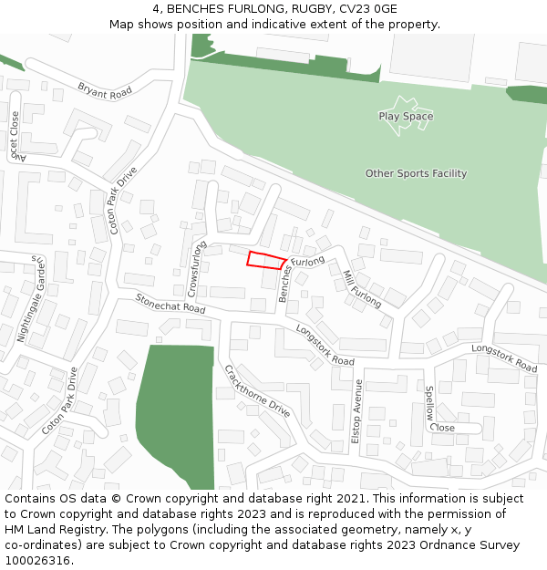 4, BENCHES FURLONG, RUGBY, CV23 0GE: Location map and indicative extent of plot