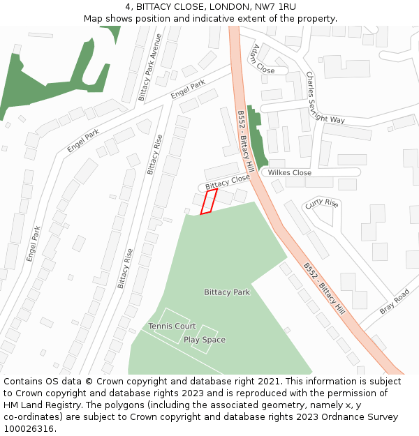 4, BITTACY CLOSE, LONDON, NW7 1RU: Location map and indicative extent of plot