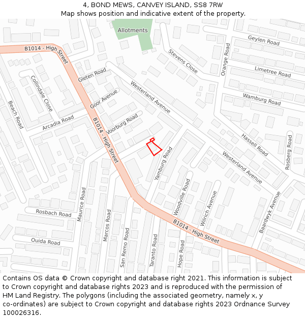 4, BOND MEWS, CANVEY ISLAND, SS8 7RW: Location map and indicative extent of plot