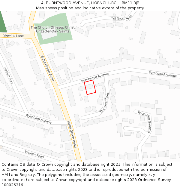 4, BURNTWOOD AVENUE, HORNCHURCH, RM11 3JB: Location map and indicative extent of plot