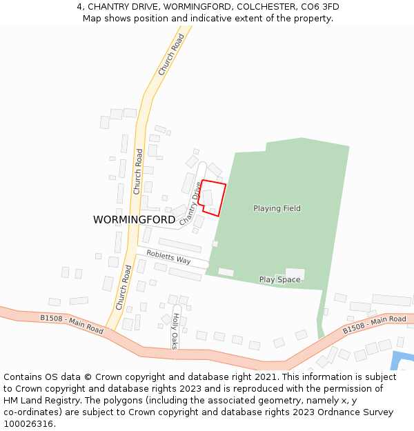 4, CHANTRY DRIVE, WORMINGFORD, COLCHESTER, CO6 3FD: Location map and indicative extent of plot